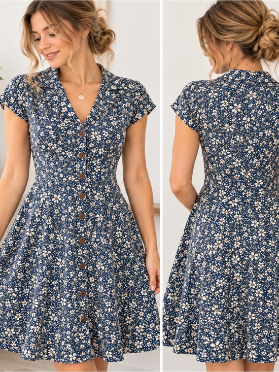 LA Soul Dresses & Skirts - La Soul Blue Floral Button Front Fit & Flare Dress 90s Cottagecore M